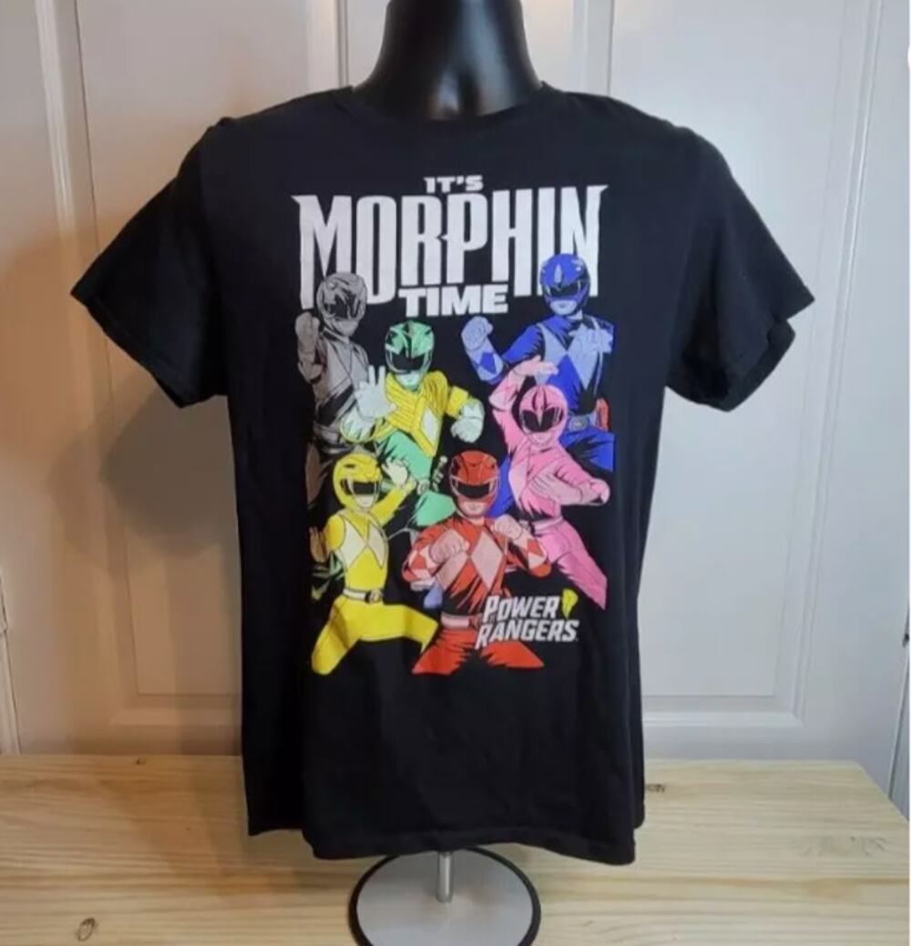 Authentic Power Rangers Its Morphin Time Black Graphic T-Shirt Tee medium uniseX